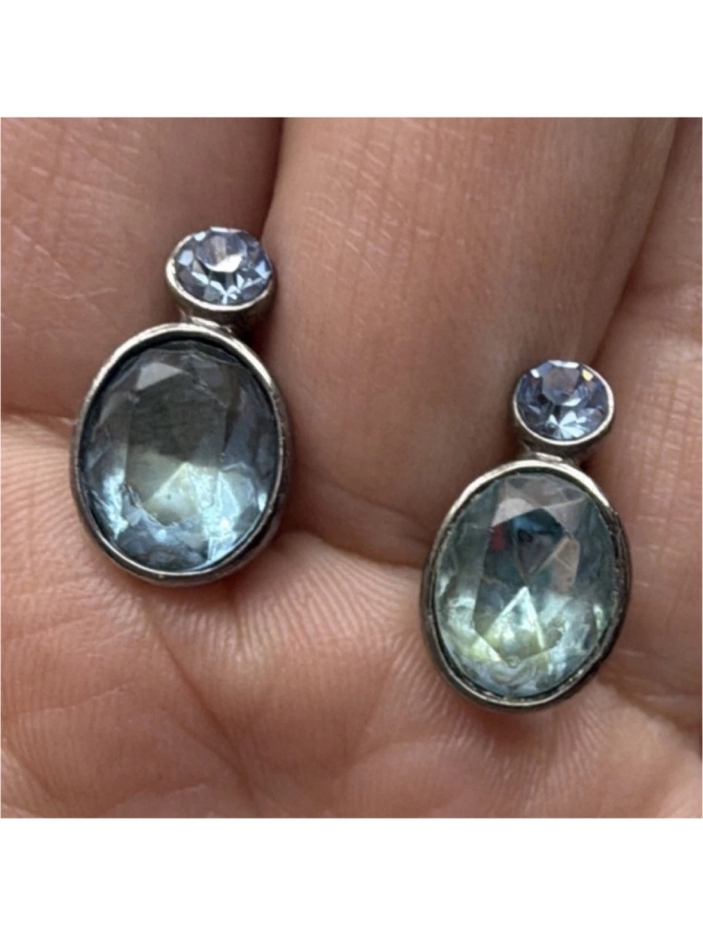 Sterling Silver Light Blue Oval Drop Earrings